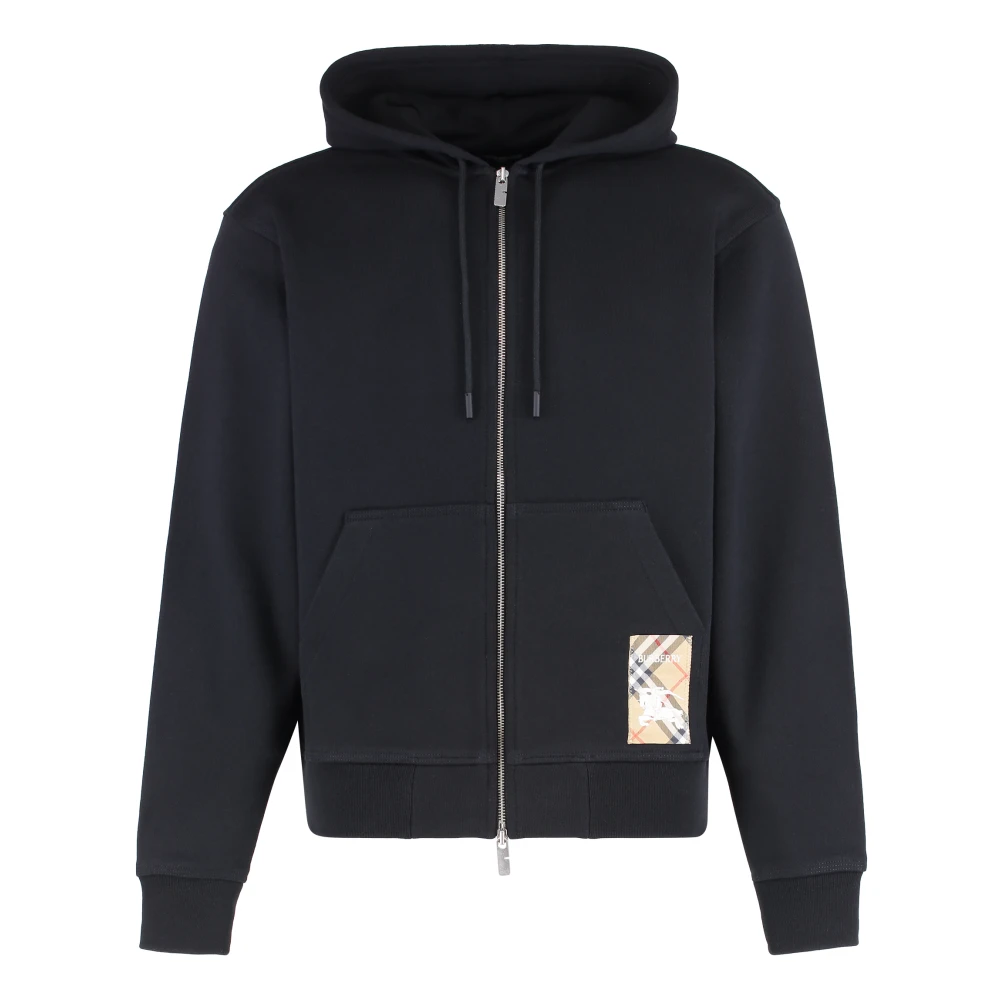 Burberry Men's Black Zip-Throughs, Xs, Cotton Full Zip Hoodie With Pockets