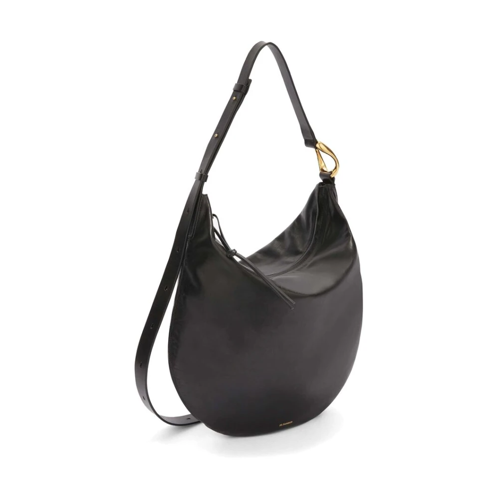 Jil Sander Zwarte Leren Handtas met Gouden Hardware Black Dames