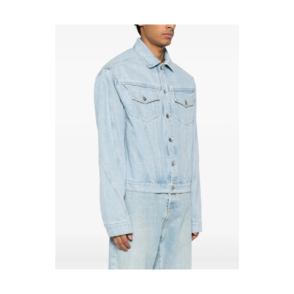 Mugler Baby Blauwe Buitenkleding Jas met Zakken Blue Heren