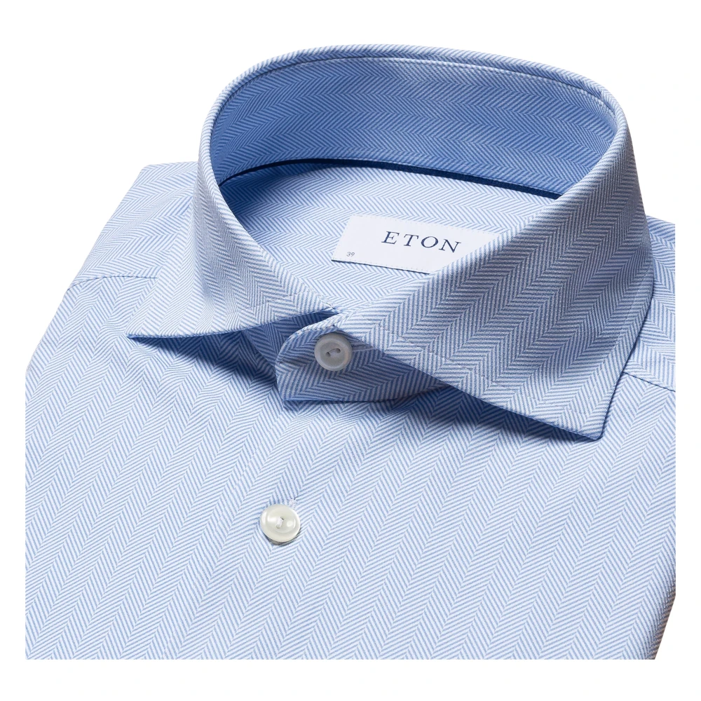 Eton Luxe Four-Way Stretch Herringbone Overhemd Blue Heren