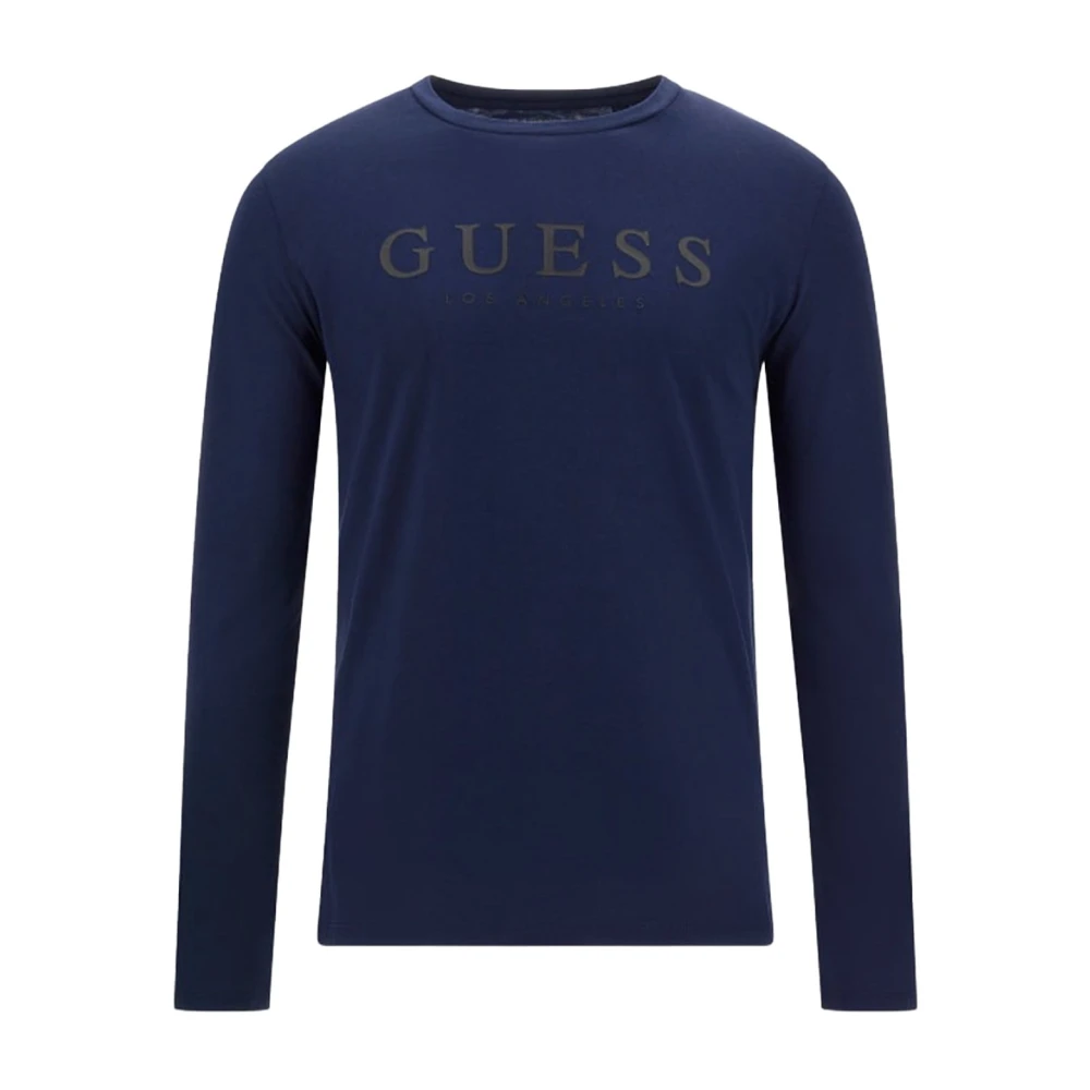 Guess Blauw Logo Katoenen T-shirt Blue Heren