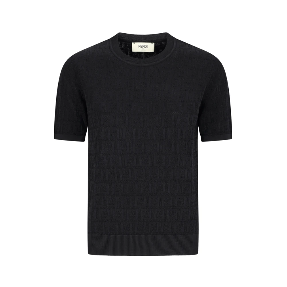 Fendi Vrouw Zwart Truien & Vesten Dames, S, Katoen, Lace Ff Knit T-Shirt