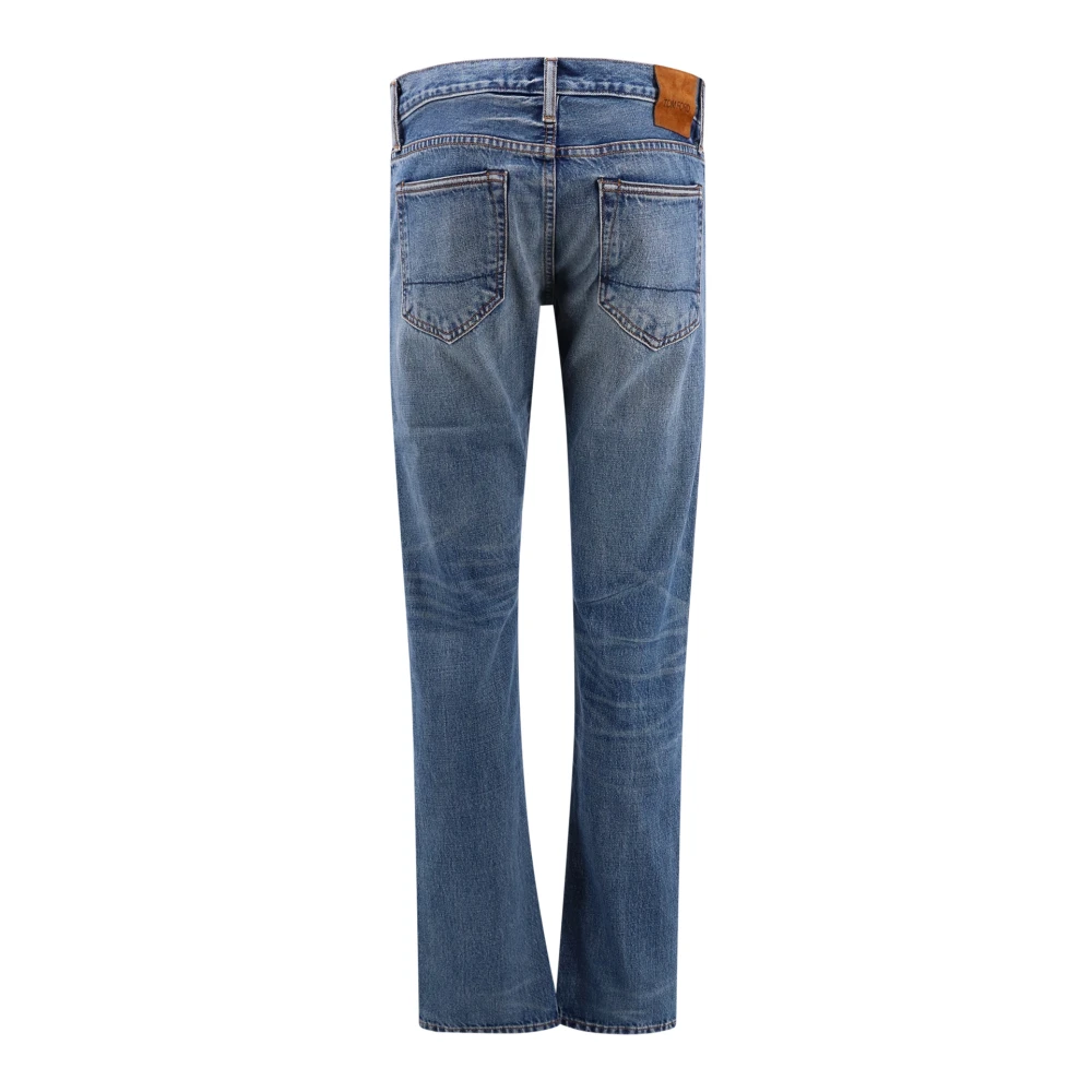 Tom Ford Slim-fit Jeans met Suede Logo Patch Blue Heren