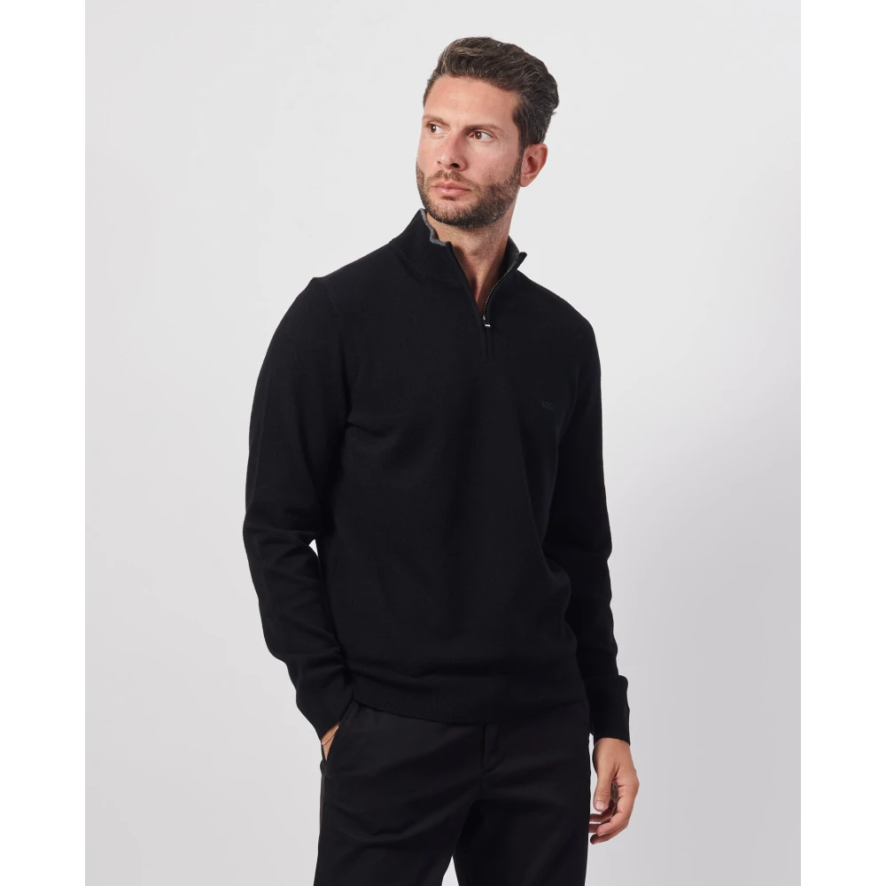 Hugo Boss Zwarte Wol Zip Trui Black Heren