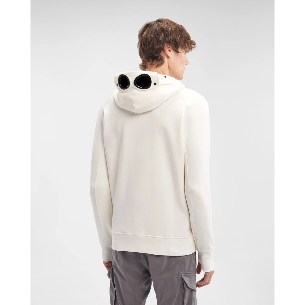 C.P. Company Diagonal Fleece Goggle Hoodie White Heren