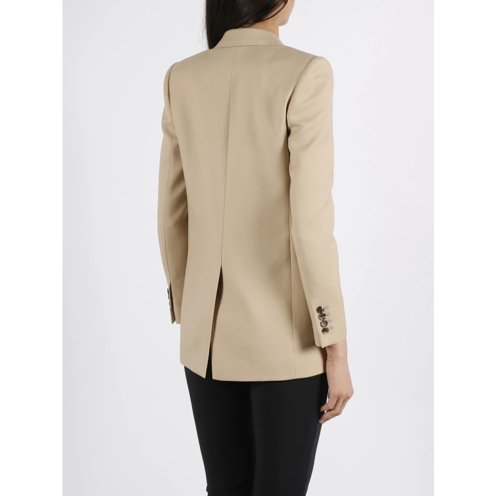 Saint Laurent Wollen Gabardine Double-Breasted Blazer Beige Dames