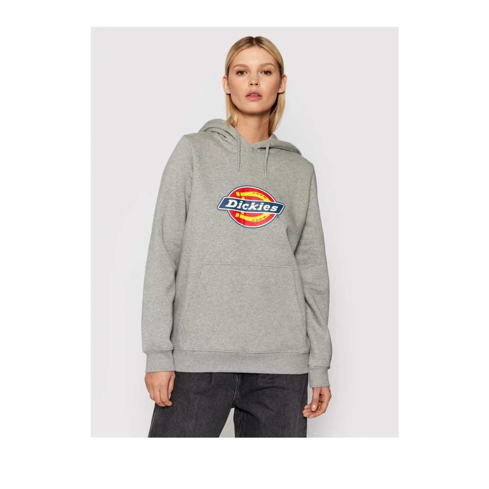 Dickies Icon Logo Hoodie Sweatshirt met Kangoeroezak Gray Dames
