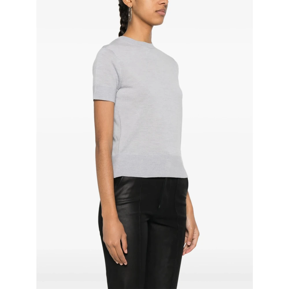 Calvin Klein Heather Merino Wool Button Sweater Gray Dames