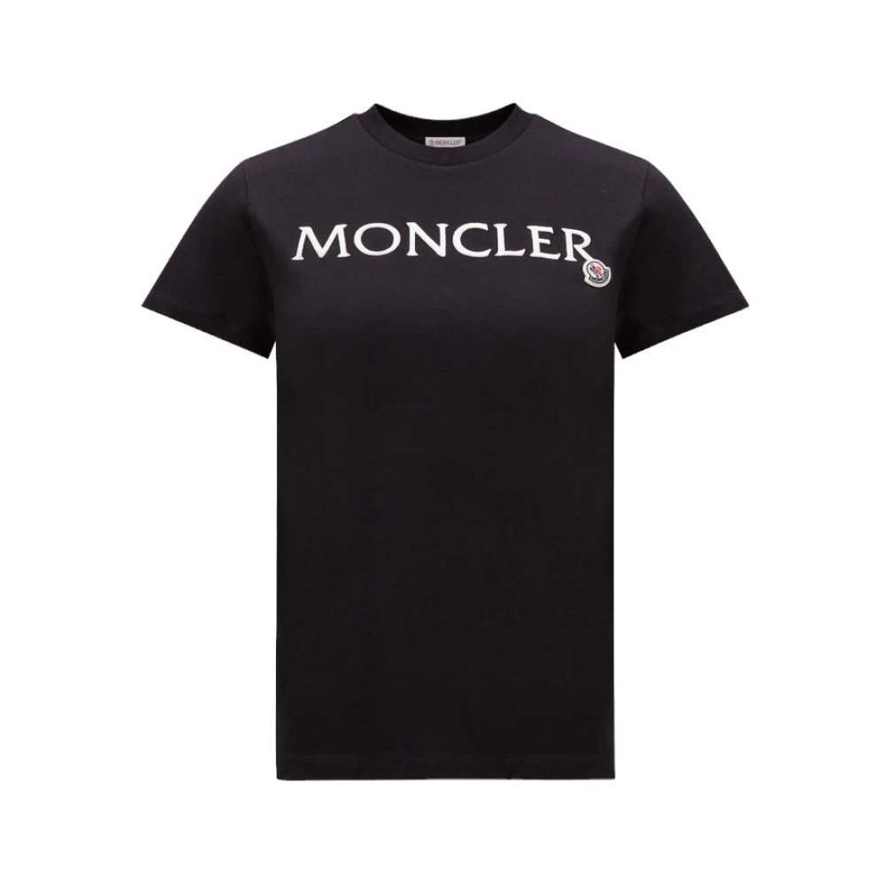 Moncler Zwart Logo Geborduurd Katoenen T-shirt Black Dames