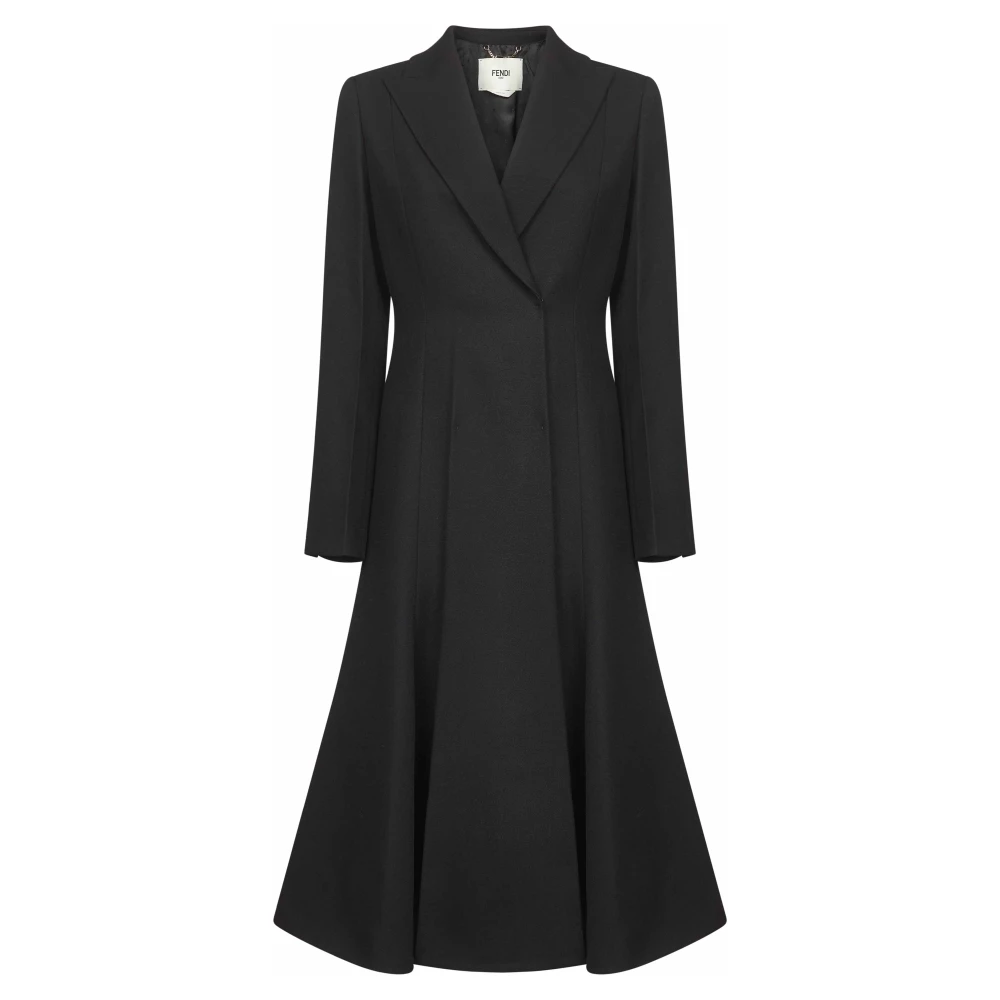 Fendi Women's Black Wool Peplum Coat - Double-Breasted Coats - S - Coats