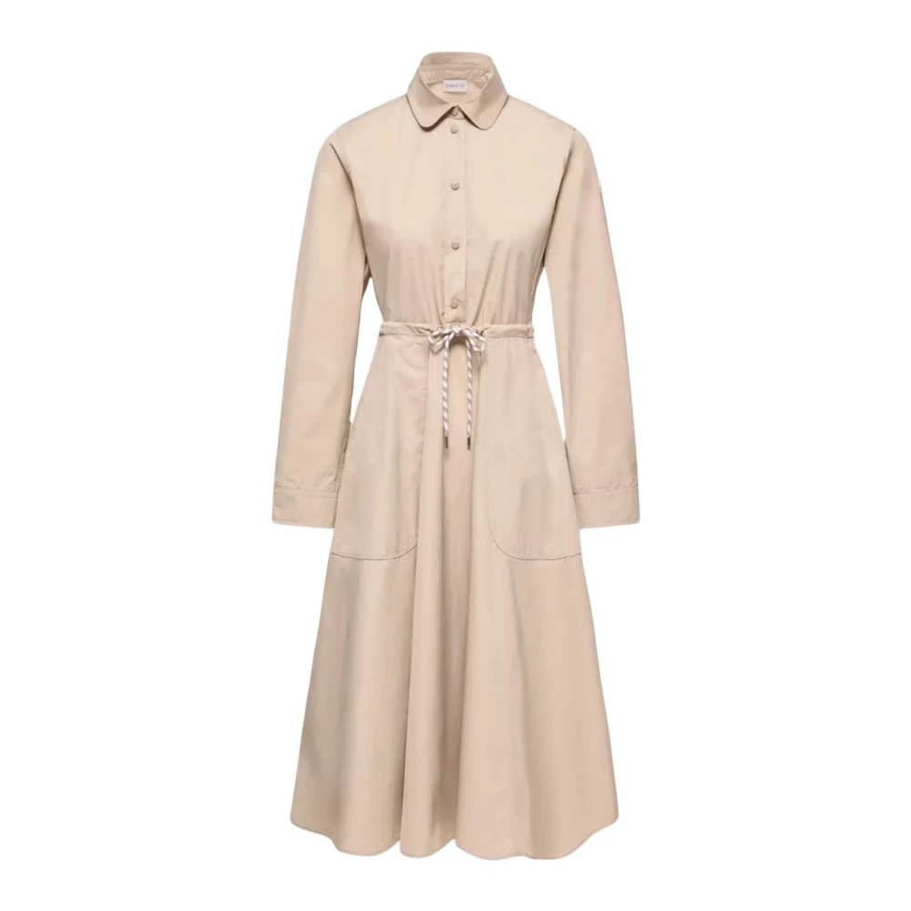 Moncler Beige Poplin Midi Shirt Dress - Female - Shirt Dresses - 2XS - Dresses