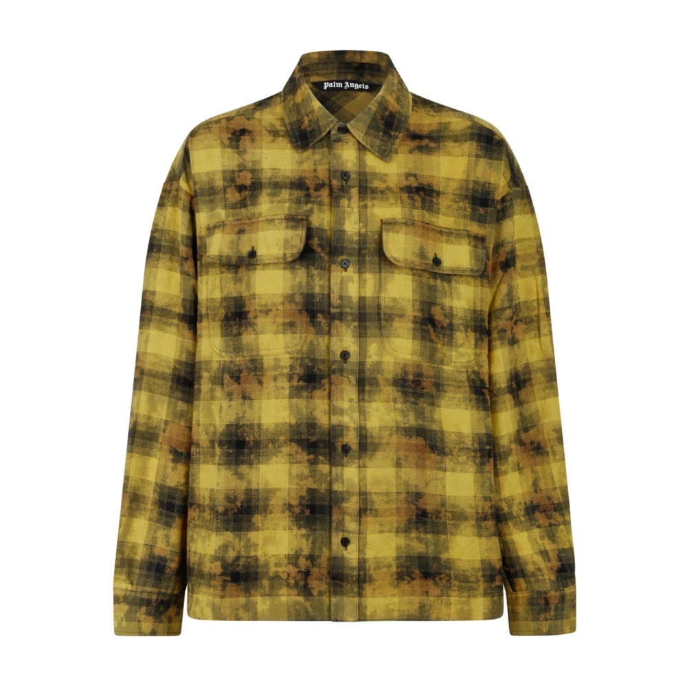 Palm Angels Men's Green Curved Logo Check Shirt