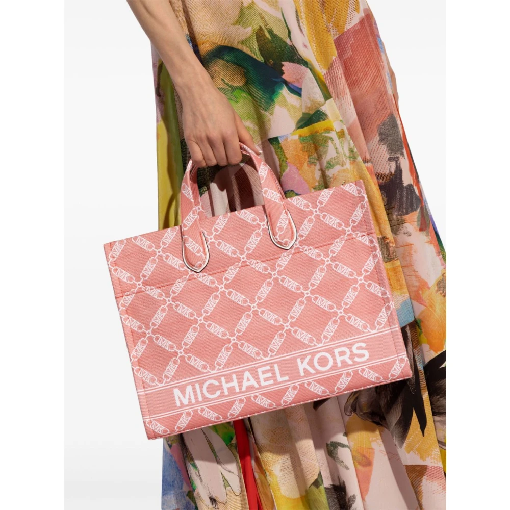 Michael Kors Roze Canvas Monogram Jacquard Tote Tas Pink Dames