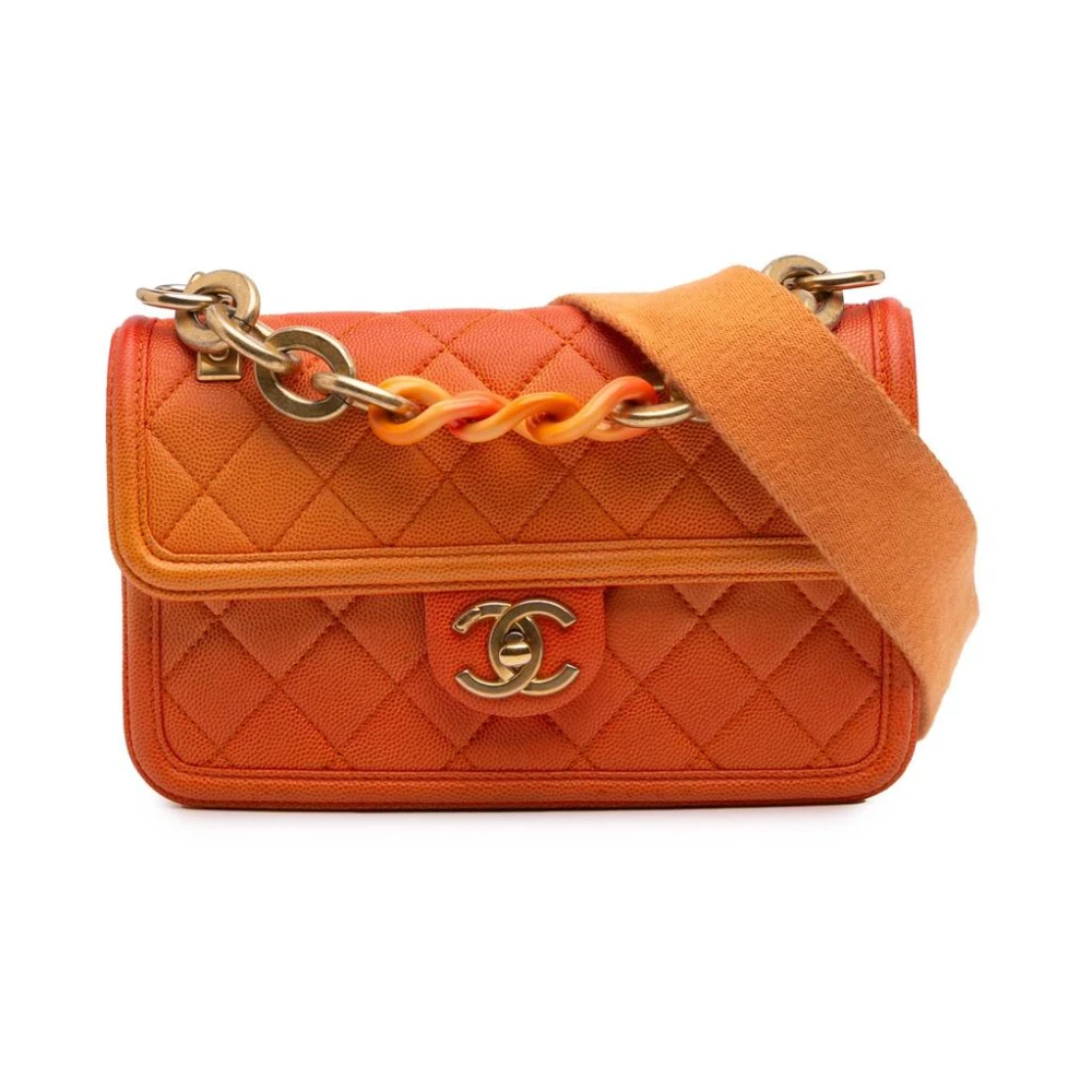 Chanel Vintage Women's Orange Pre-Owned Chanel Small Quilted Leather Flap Messenger Bag
