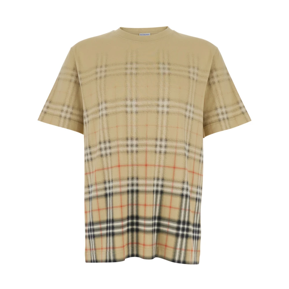 Burberry Men's Beige T-Shirts, M, Check Cotton T-Shirt