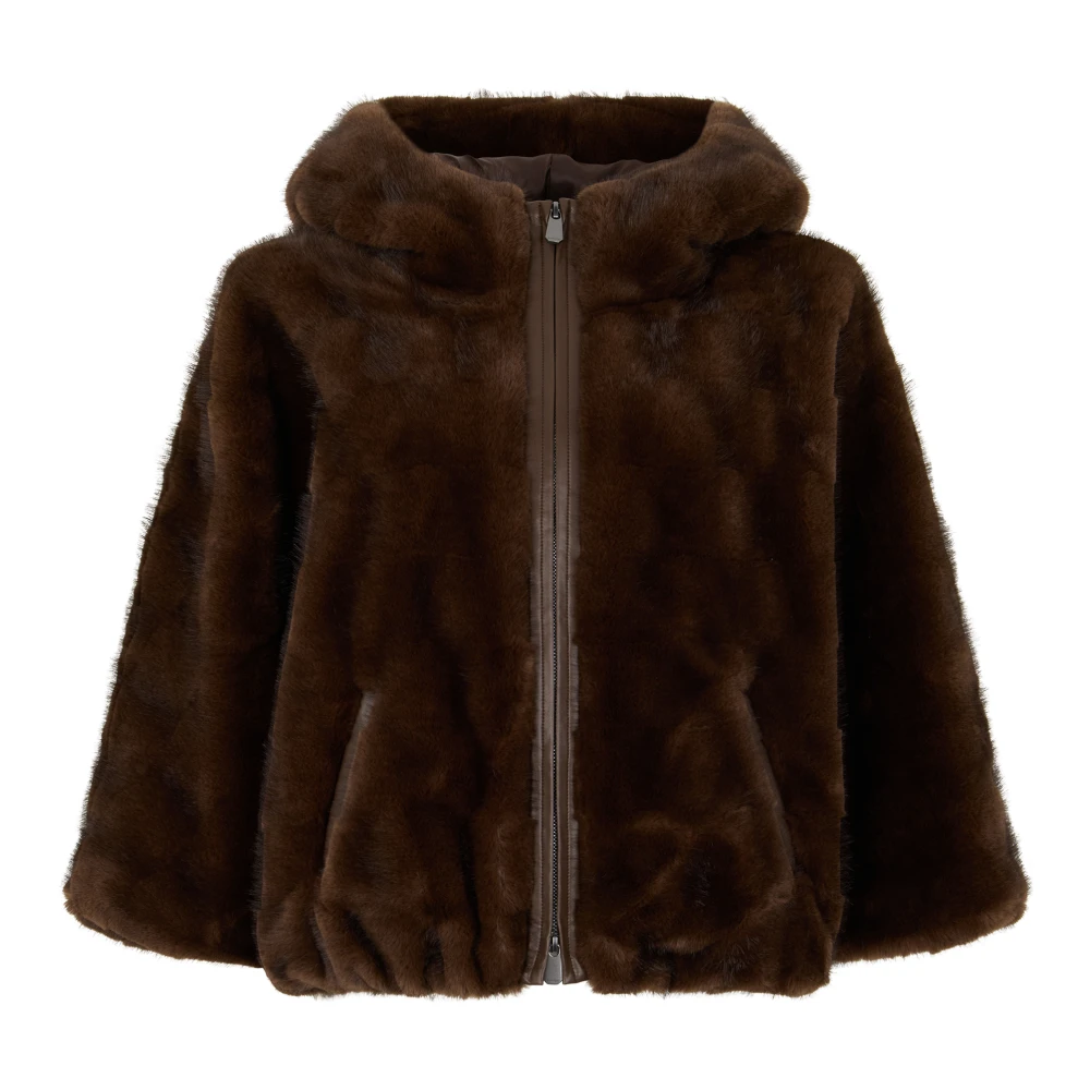 Pinko Women's Brown - Faux Fur Blouson Jacket With Hood - M - Image 3