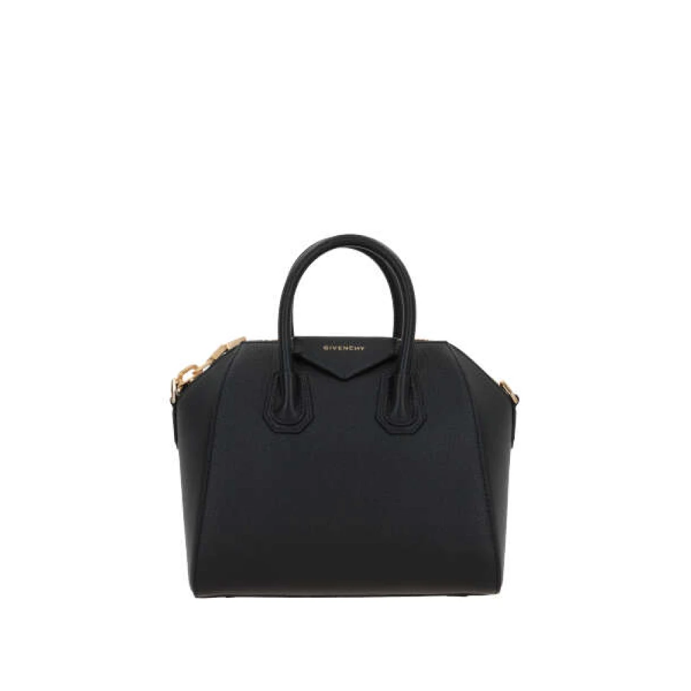 Givenchy Zwarte gehamerde leren handtas met gouden hardware en afneembare kettingriem Black Dames