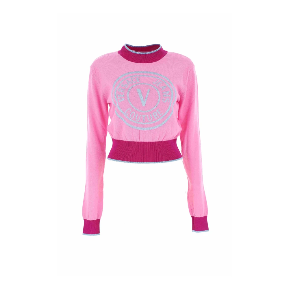 Versace Jeans Couture Vrouw Roze Truien & Vesten Dames, S, Hoge Modus Jeans Coltrui