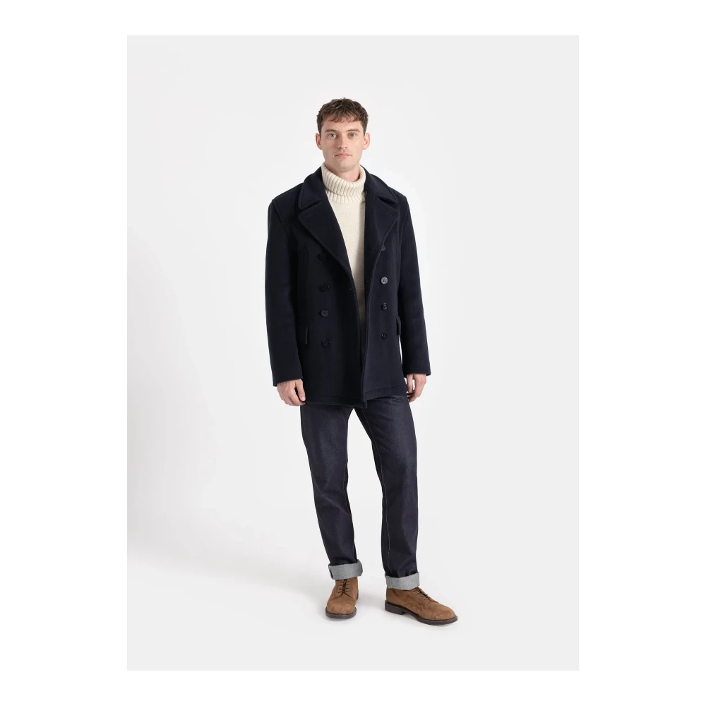 Gloverall Churchill Peacoat in Navy Royal Stewart Tartan Blue Heren