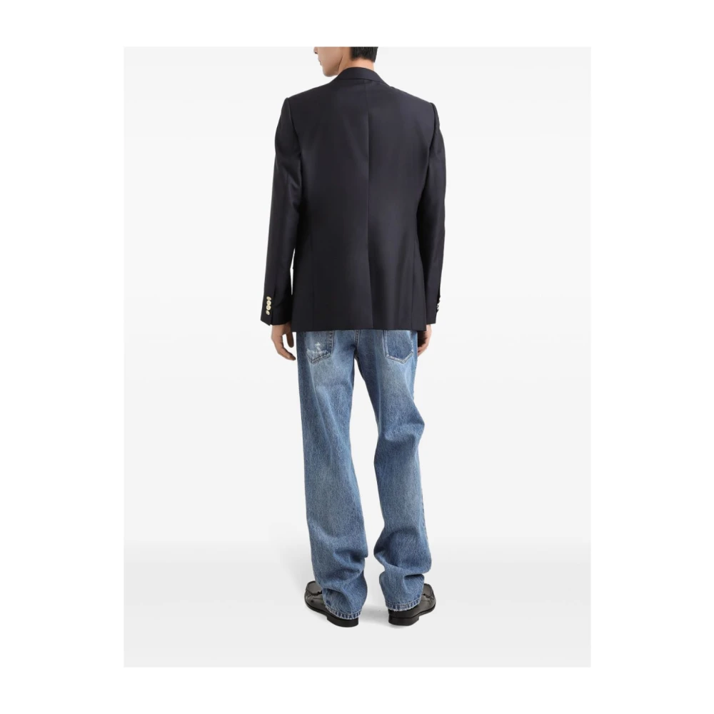 Dolce & Gabbana Middernachtblauwe Logo Patch Blazer Black Heren