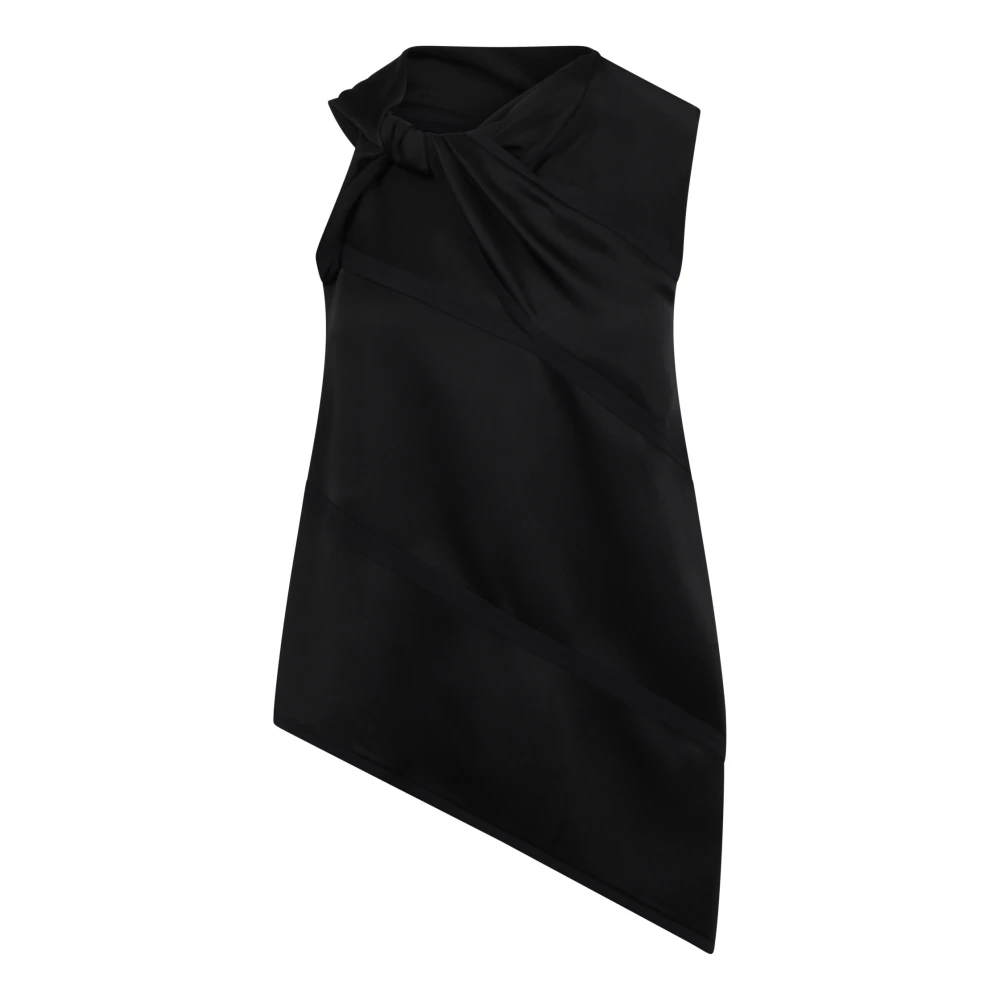 Jil Sander Satin Top met Asymmetrische Kraag Black Dames