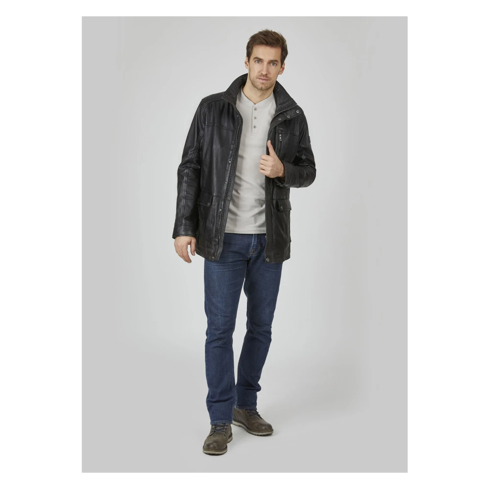 Bugatti Heren Leren Parka Jas Black Heren
