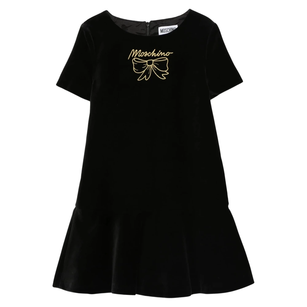 Moschino Girls Black Dresses, 6 Y, Bow Logo Dress For