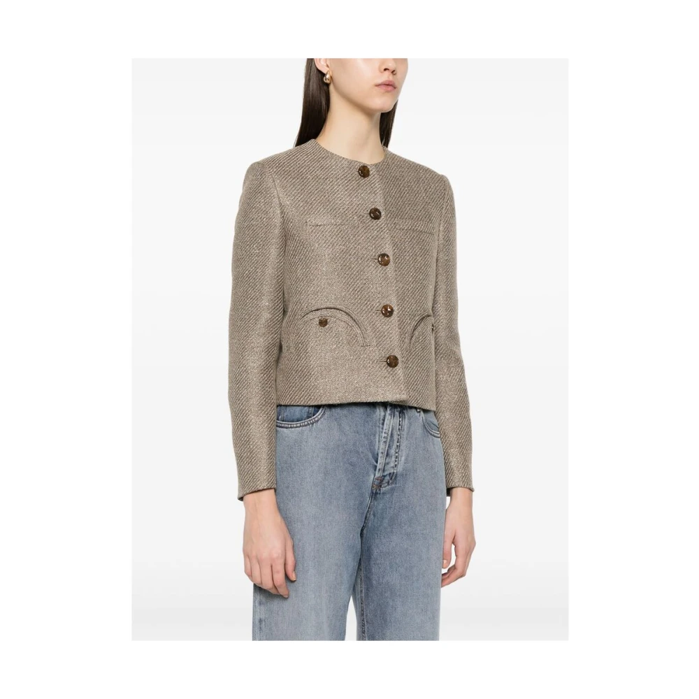 Blazé Milano Taupe Kraagloze bovenkleding met schoudervullingen Brown Dames