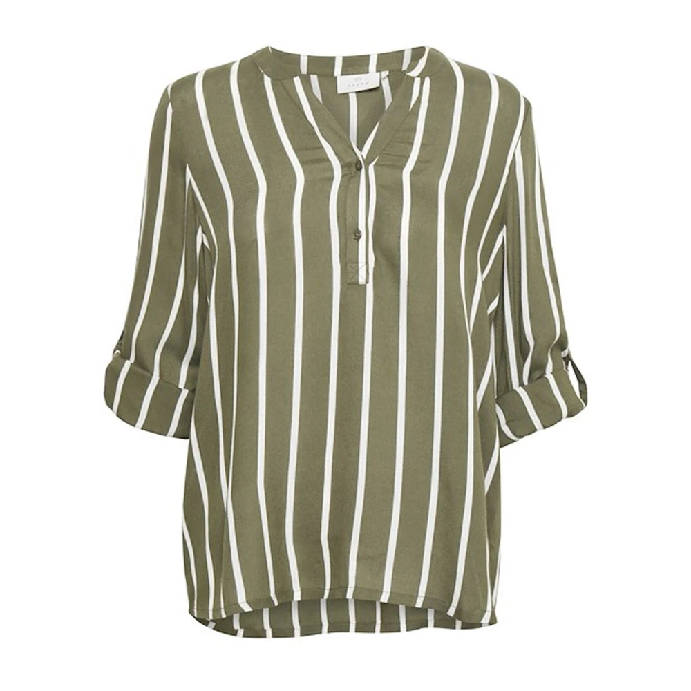 Kaffe Women's Green Blouses, M, Striped Blouse Grape Leaf/Chalk