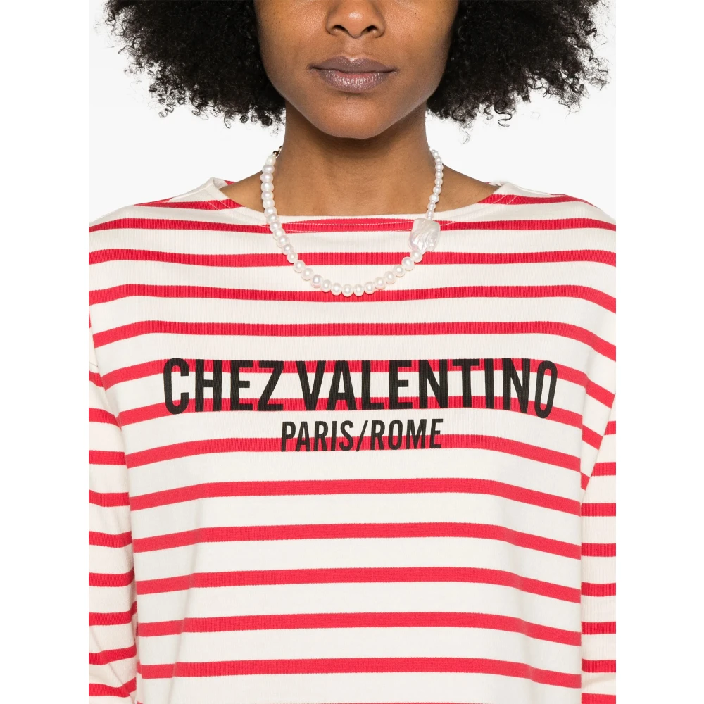 Valentino Garavani Gestreept Logo Longsleeve Shirt Red Dames