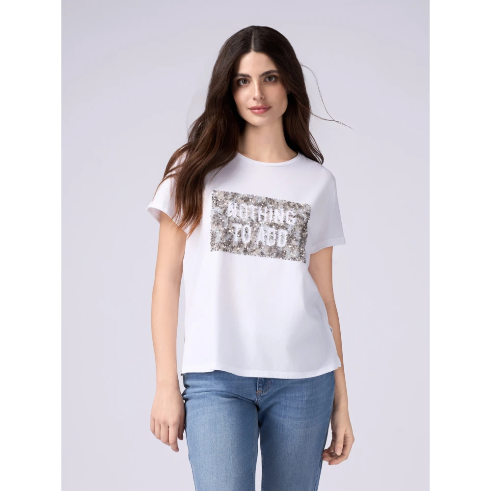 Oltre T-shirt met paillettenborduurwerk White Dames