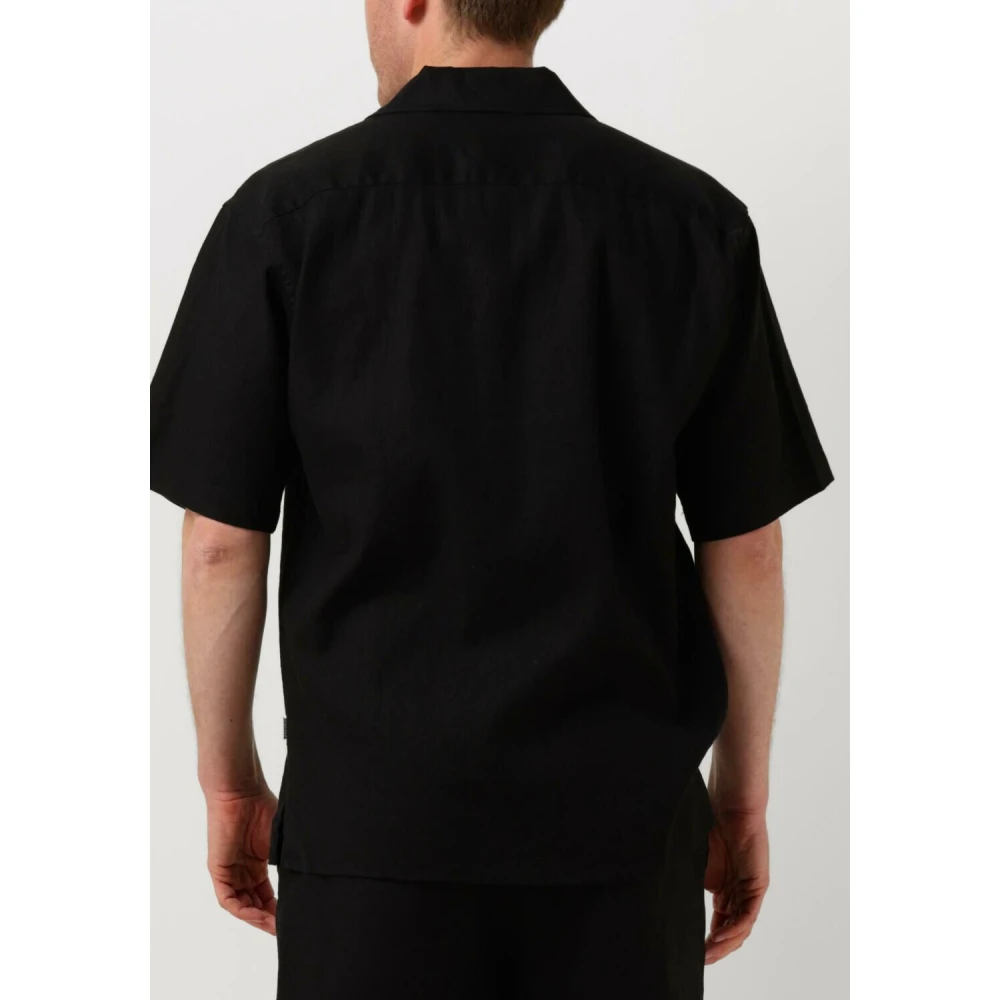 Woodbird Zwart Linnen Overhemd Casual Stijl Black Heren