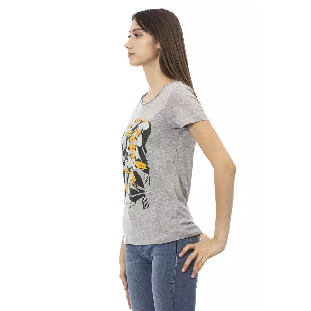 Trussardi Grijze Katoenen T-shirt met Korte Mouwen en Voorkant Print Gray Dames
