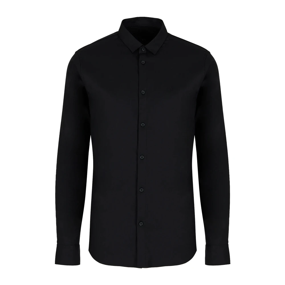 Armani Exchange Klassieke Zwarte Katoenen Satijnen Overhemd Black Heren