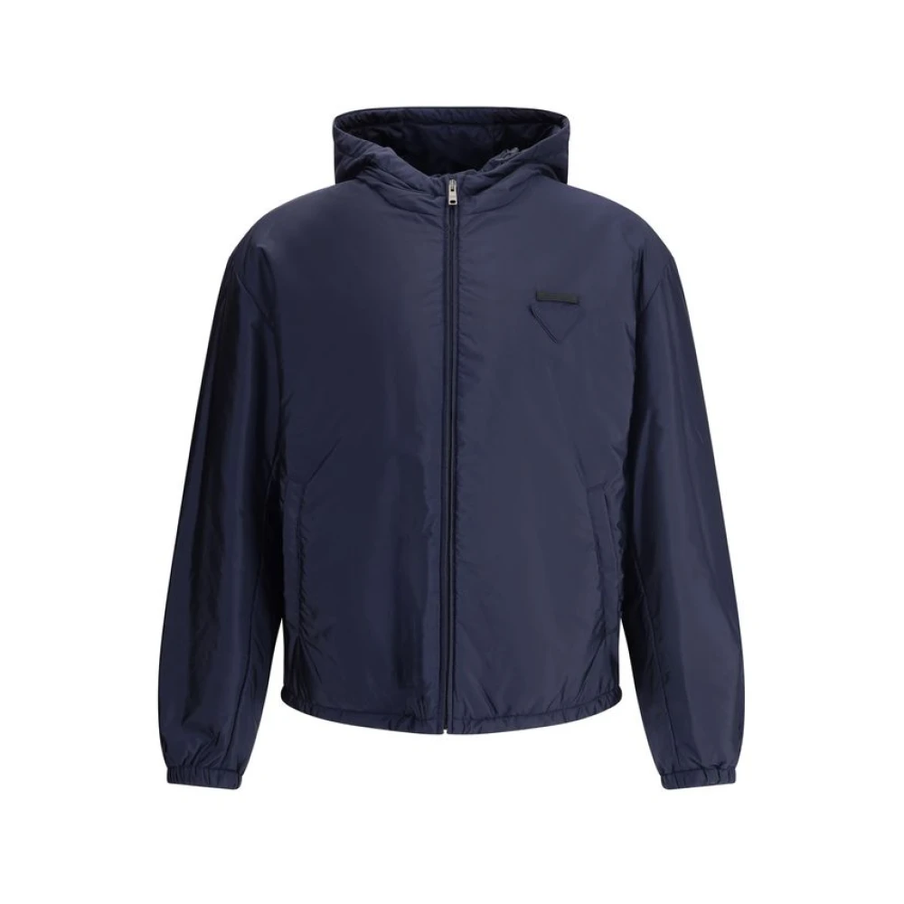 Prada Men's Blue Light Jackets, M, Quilted Hooded Jacket