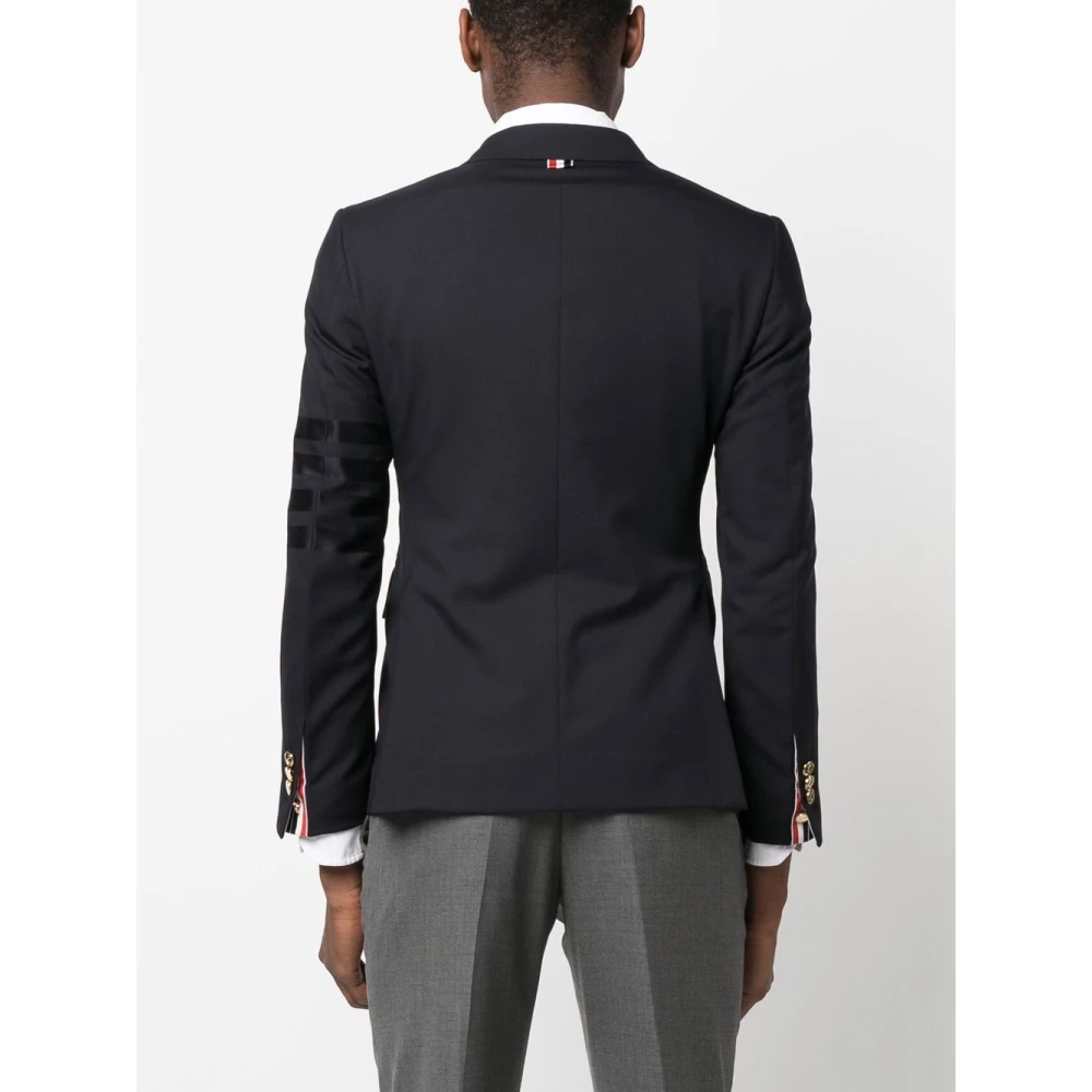 Thom Browne Blauwe Wollen Jas met Webstrepen Blue Heren