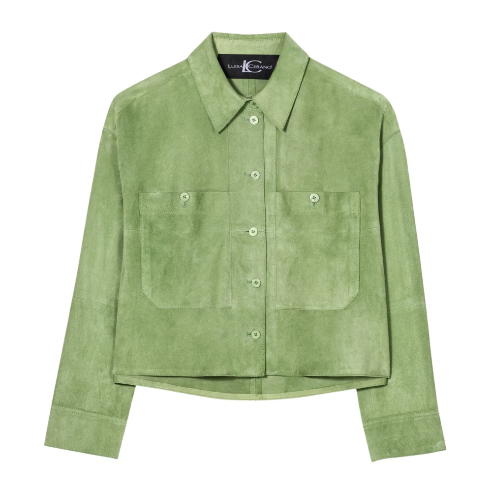 LUISA CERANO Velours leren overhemd Green Dames
