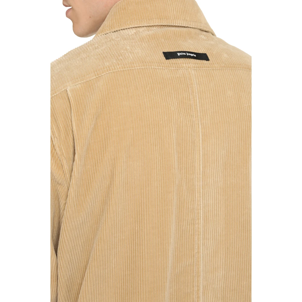 Palm Angels Katoenen overshirt met contrasterende streep Beige Heren