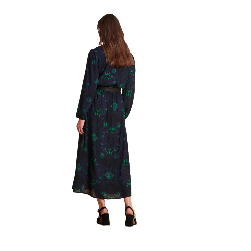 La Fée Maraboutée Blauw en groen bedrukte wikkeljurk Blue Dames