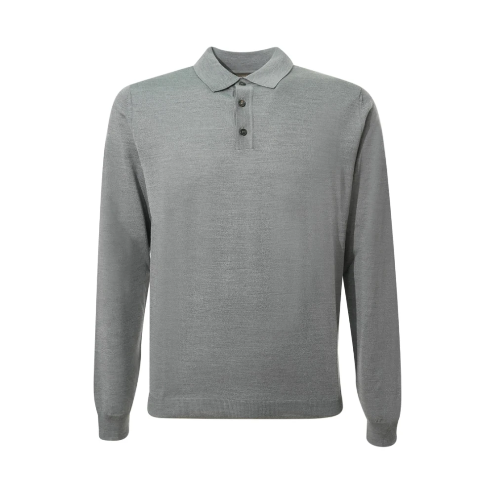 Zanone Men's Gray Polo Shirts, M, Flexwool Long-Sleeve Polo In Grey