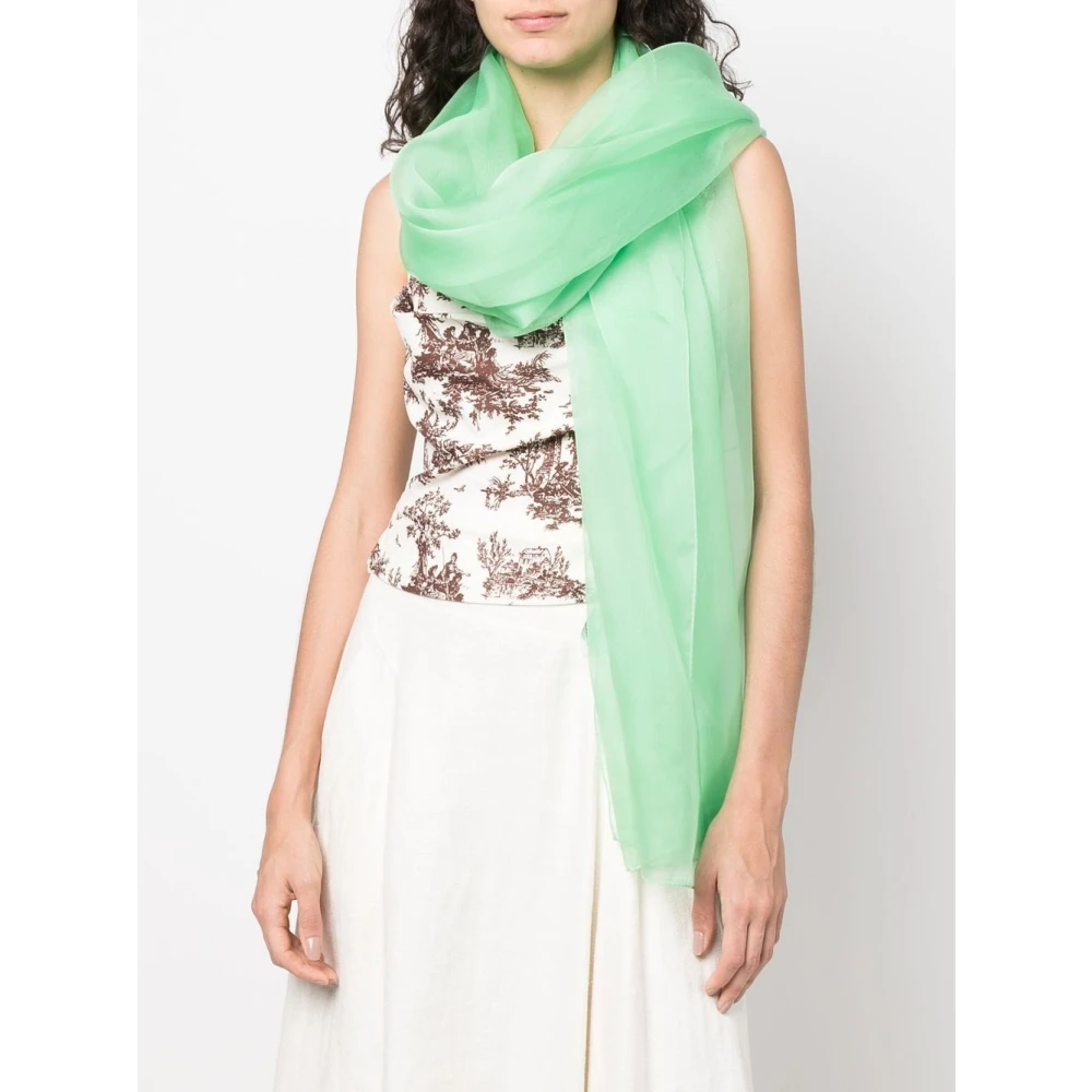 Ermanno Scervino Zijden Sjaal Groen Logo Geborduurd Green Dames