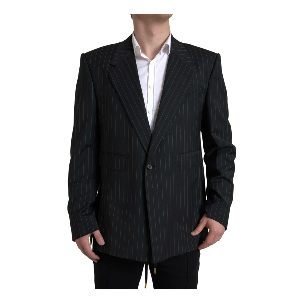 Dolce & Gabbana Men's Black Blazers, 4XL, Stripe Single-Breasted Blazer