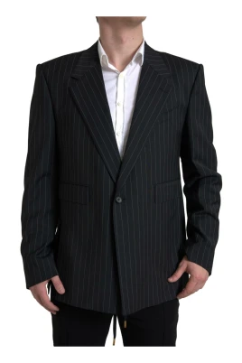 Svart Randig Enkelknäppt Blazer