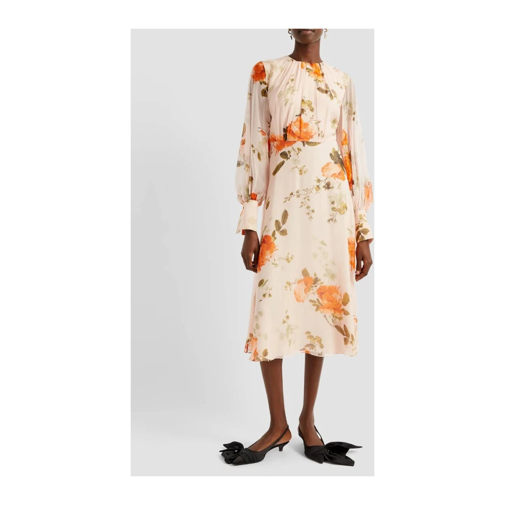 Erdem Roze Bloemen Midi Jurk Multicolor Dames