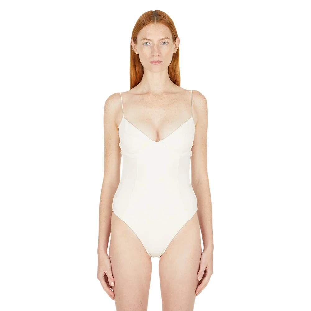 Ziah Almond Swimsuit with Fine Straps White Dames