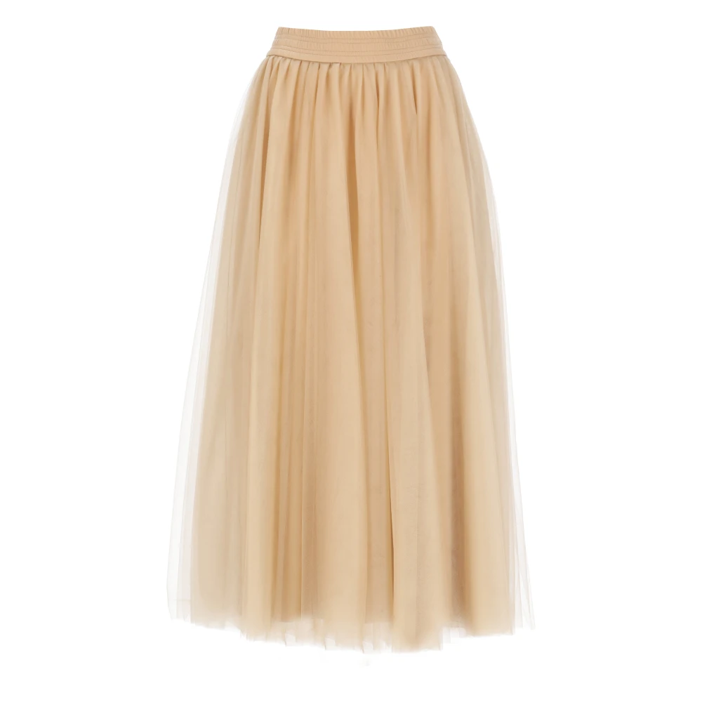 Beige Tulle Skjørt Elastisk Midje Flared