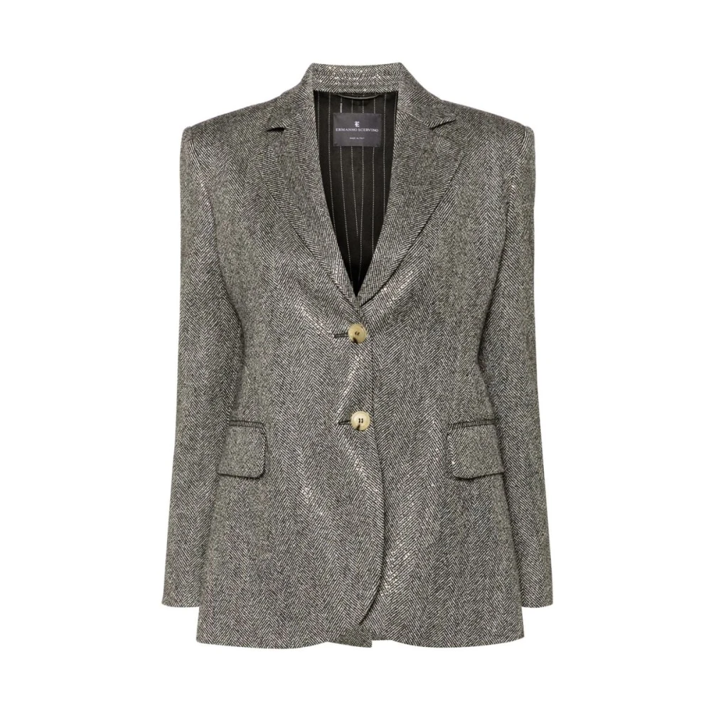 Ermanno Scervino Herringbone Rhinestone Embellished Jacket Gray Dames