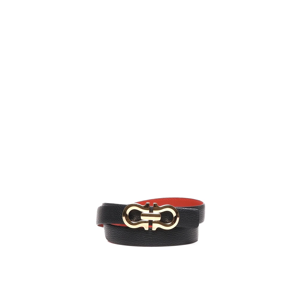 Salvatore Ferragamo Omkeerbare Leren Riem Zwart Rood Goud Black Dames