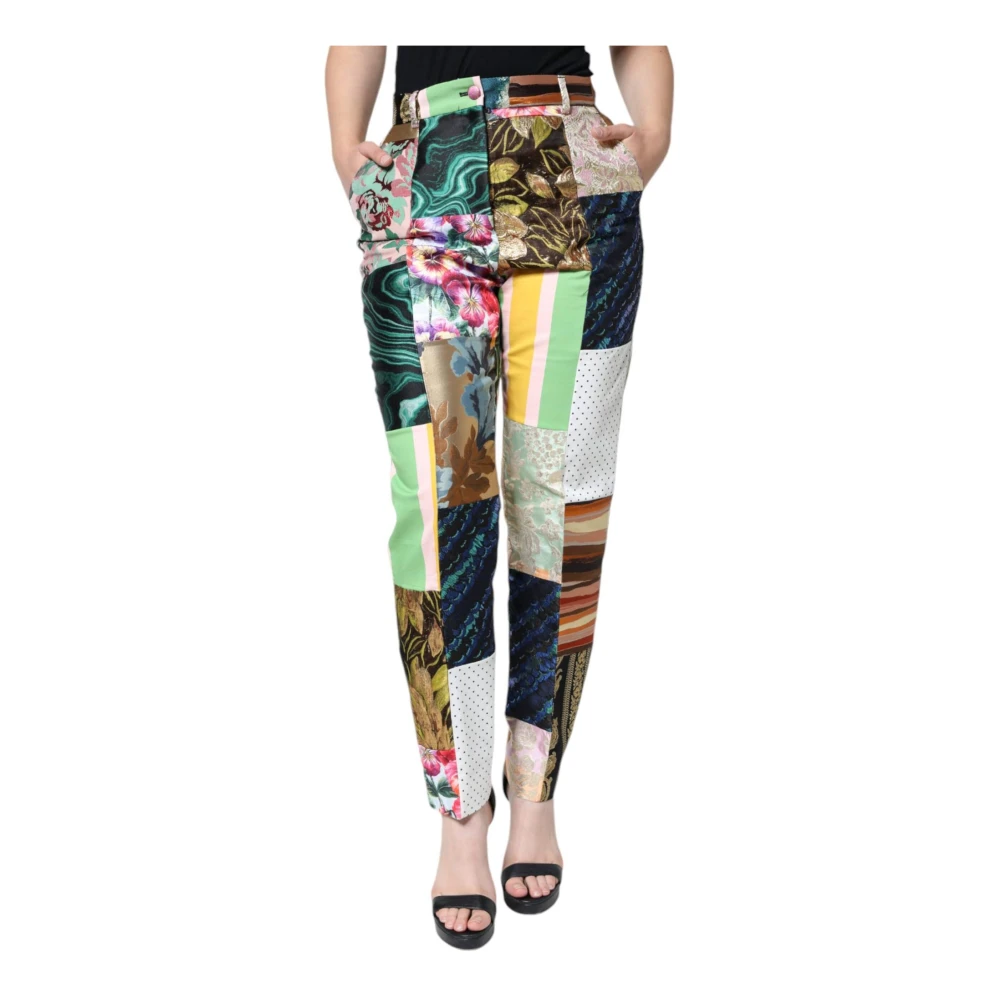 Dolce & Gabbana Multicolor Patchwork High Waist Tapered Broek Multicolor Dames