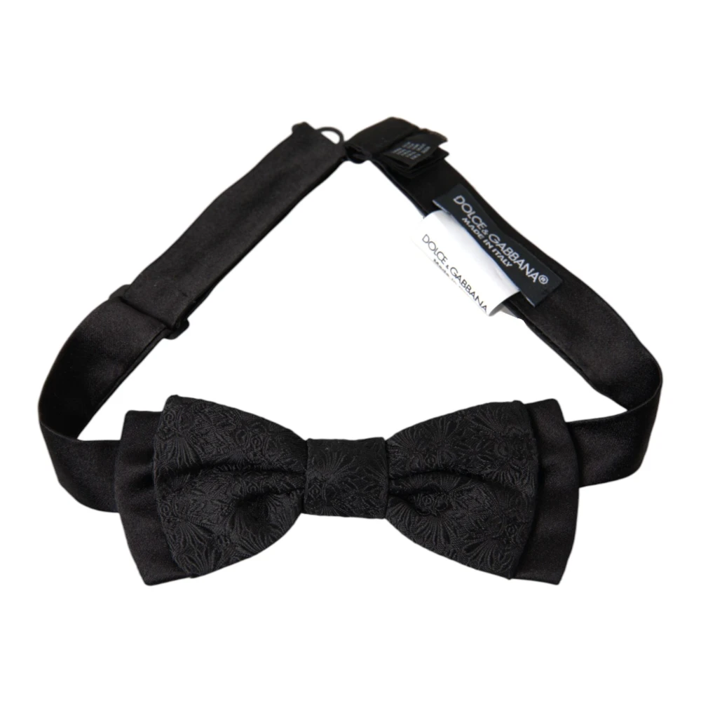 Dolce & Gabbana Zwarte Brokaat Zijden Vlinderdas Black Heren